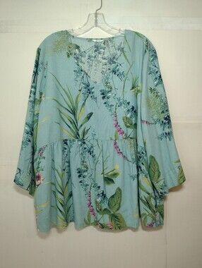 Kaktus Light Green /Blue Botanical Peplum Tunic (XXL)